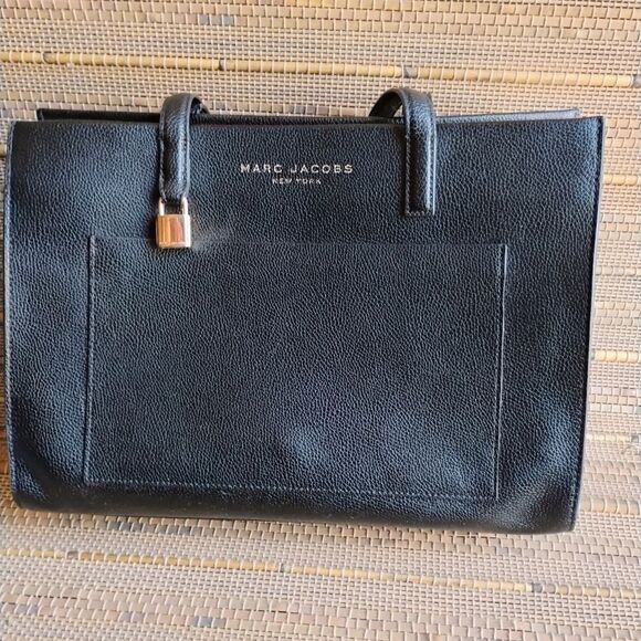 Marc Jacobs Black Leather Work Grind Tote Bag EUC - Picture 1 of 16